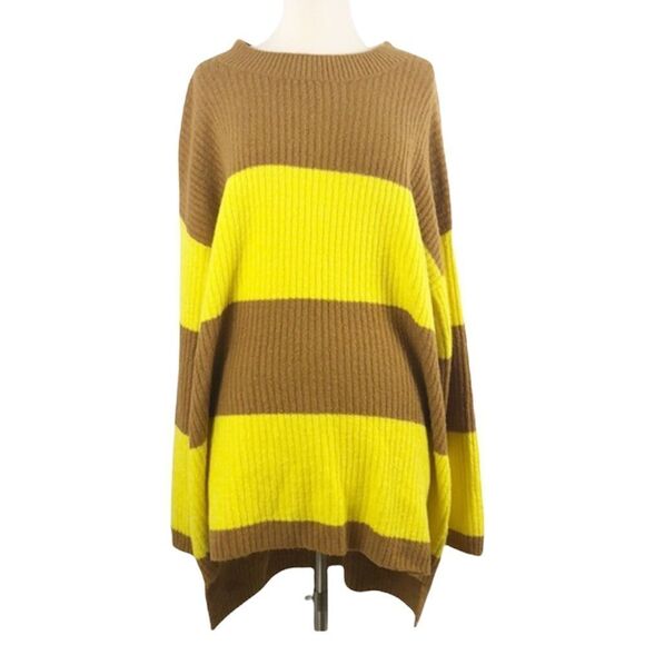 BP Oversized Striped Soft Stretchy Knit Sweater Shirt Yellow Brown - Picture 3 of 12
